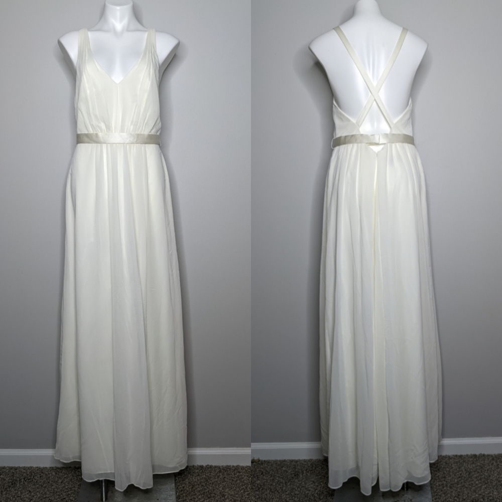 NWT Vera Wang White white sleeveless chiffon slip bridesmaid wedding dress 12